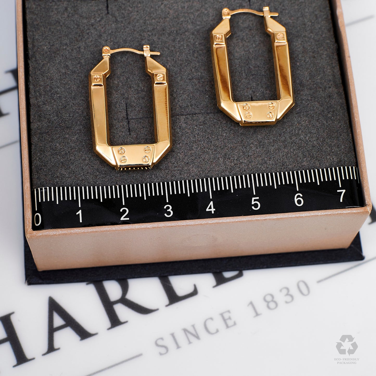 Pre-Owned 9ct Gold Rectangular Screw Detail Creole Earrings