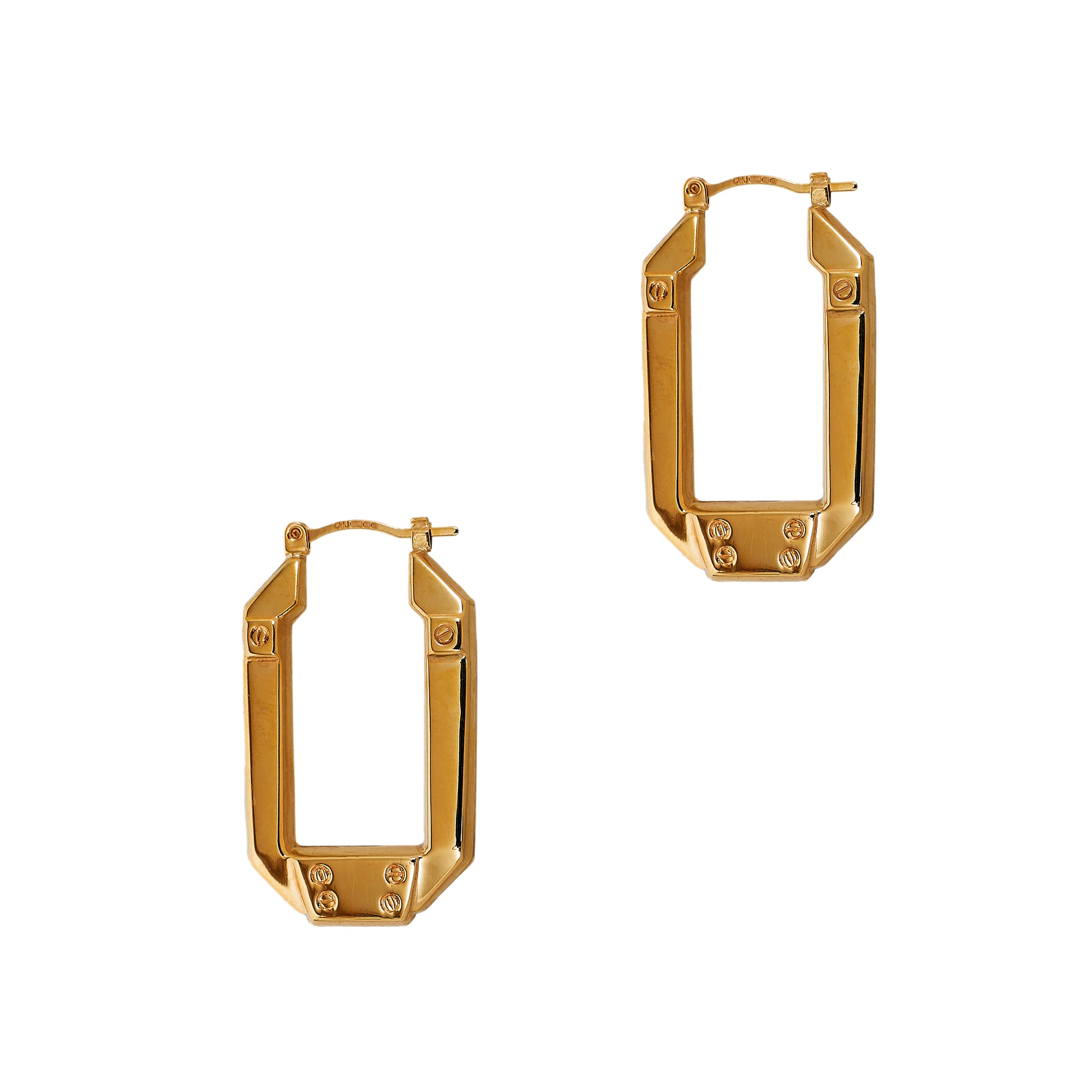 Pre-Owned 9ct Gold Rectangular Screw Detail Creole Earrings