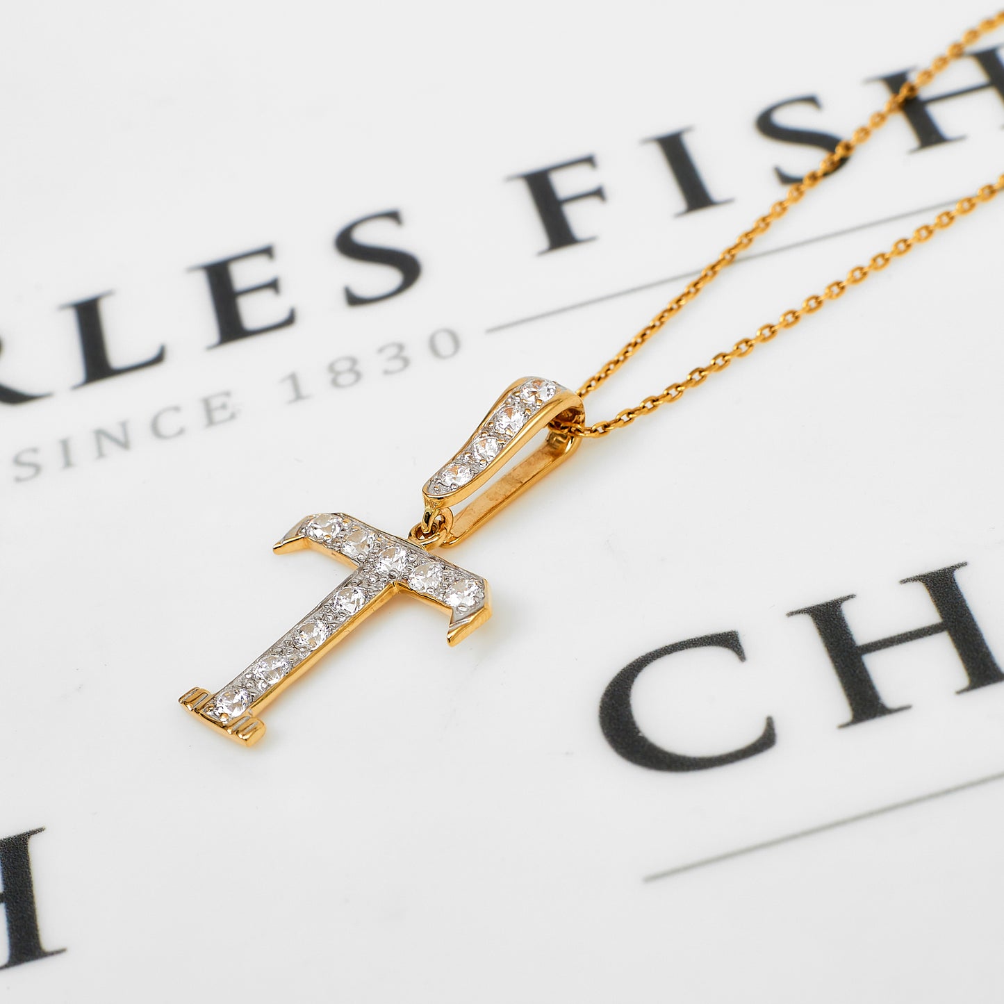 Pre-Owned 9ct CZ Gold Letter T Initial Pendant