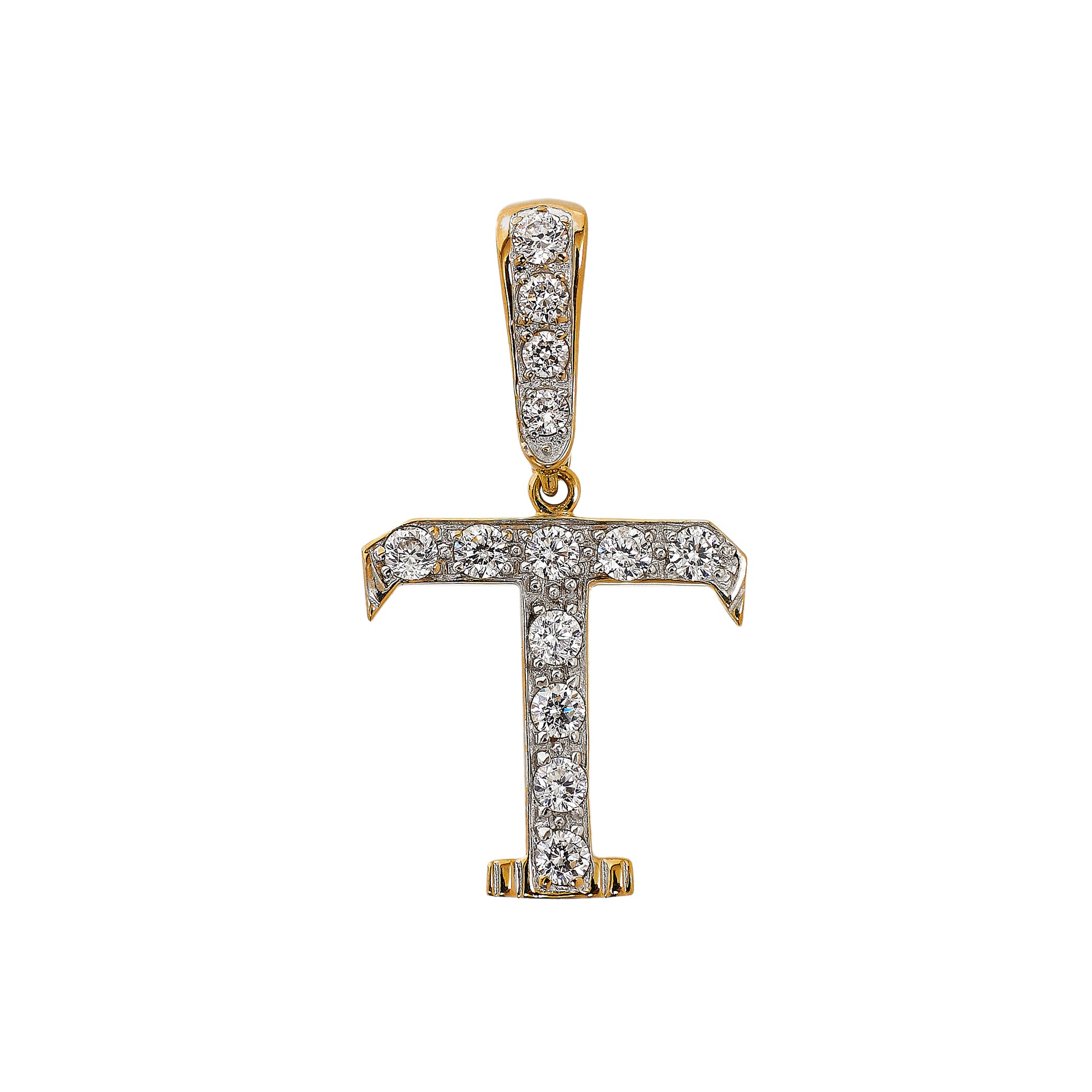Pre-Owned 9ct CZ Gold Letter T Initial Pendant