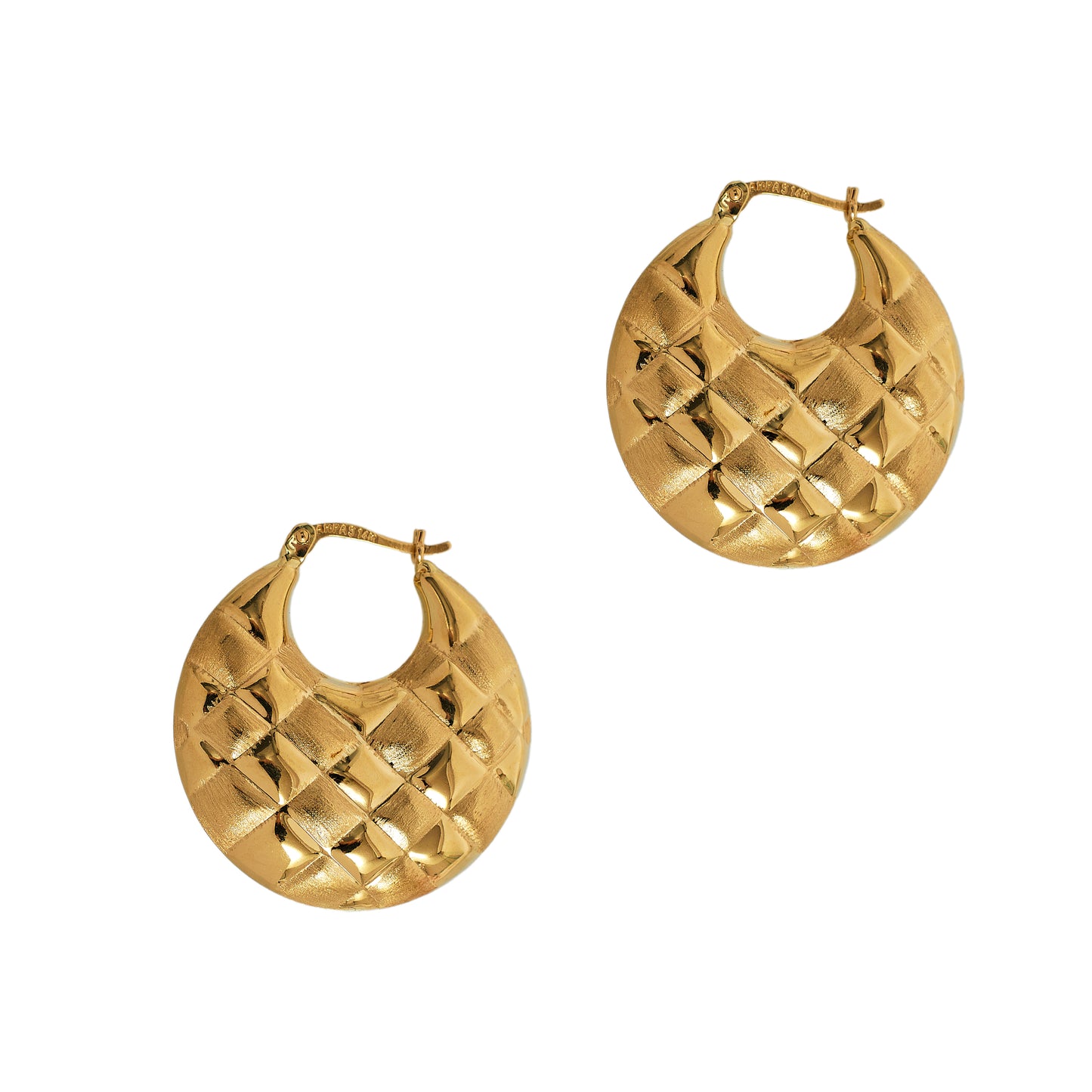 Pre-Owned 14ct Gold Quilted Design Creole Hoop Earrings