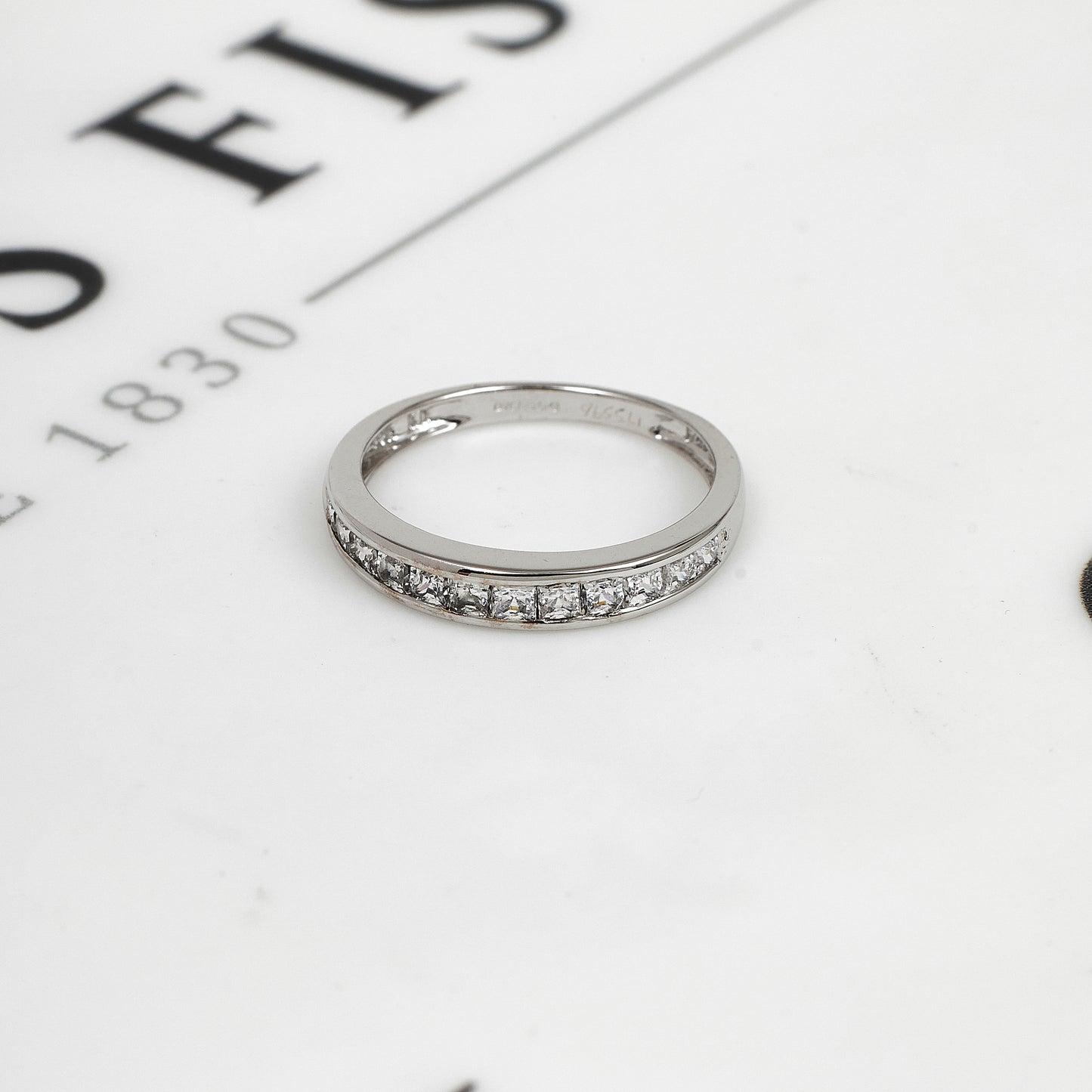 Pre-Owned 14ct White Gold & CZ Dress Ring Size M