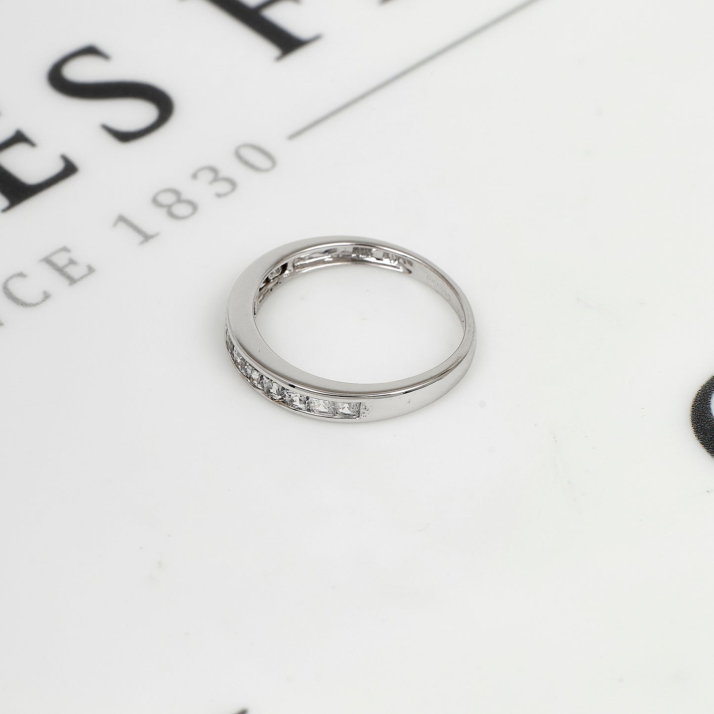 Pre-Owned 14ct White Gold & CZ Dress Ring Size M