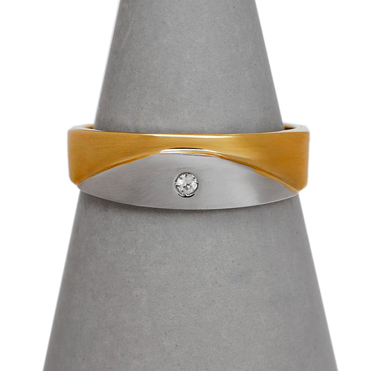 Pre-Owned 14ct Gold 2 Tone Single CZ Dress Ring Size P.5