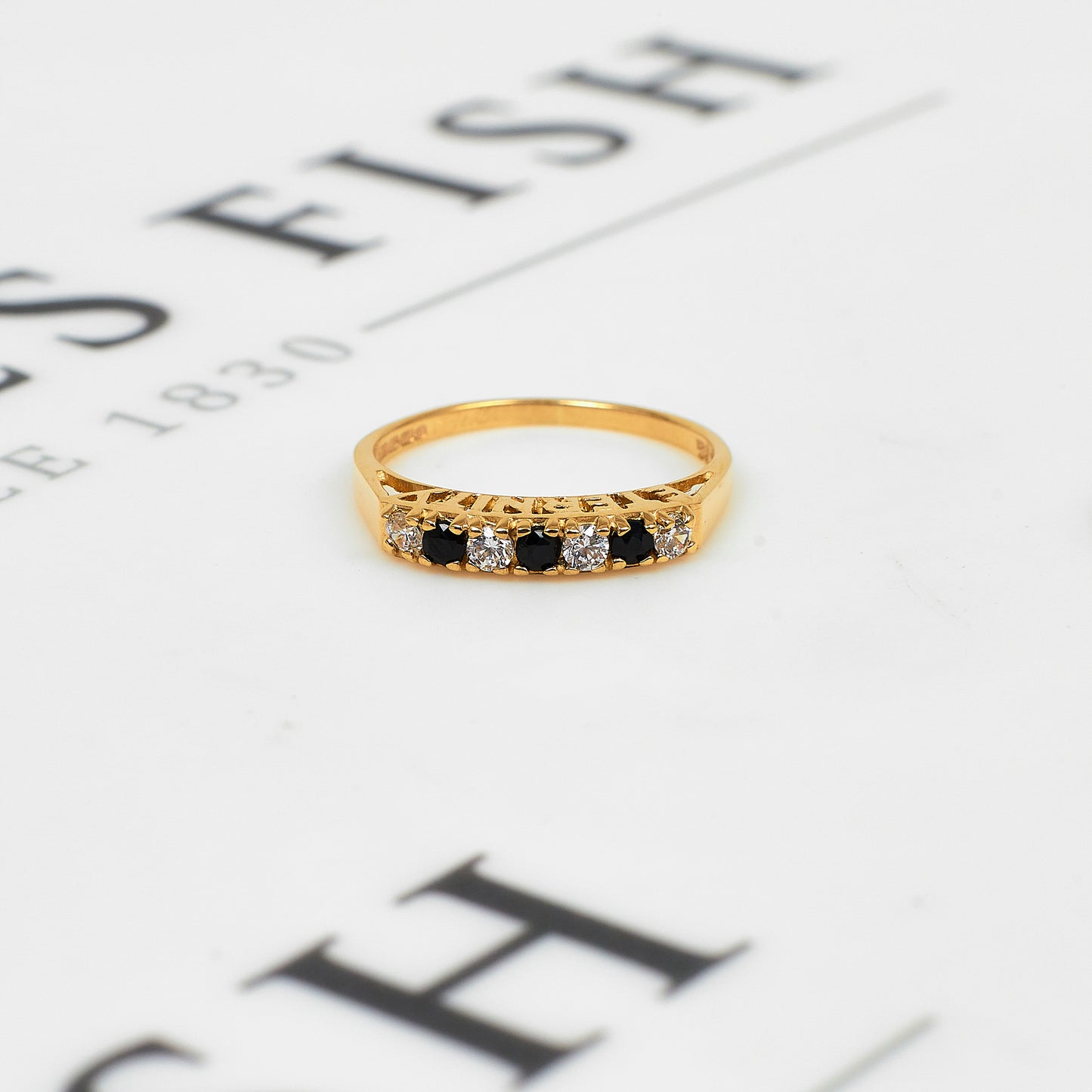 Pre-Owned 9ct Gold Sapphire & CZ Dress Ring Size L