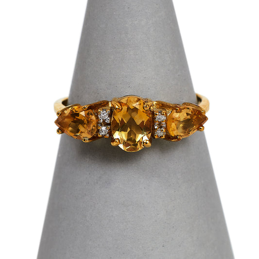 Pre-Owned 9ct Gold 3 Citrine & 4 Diamond Dress Ring Size P