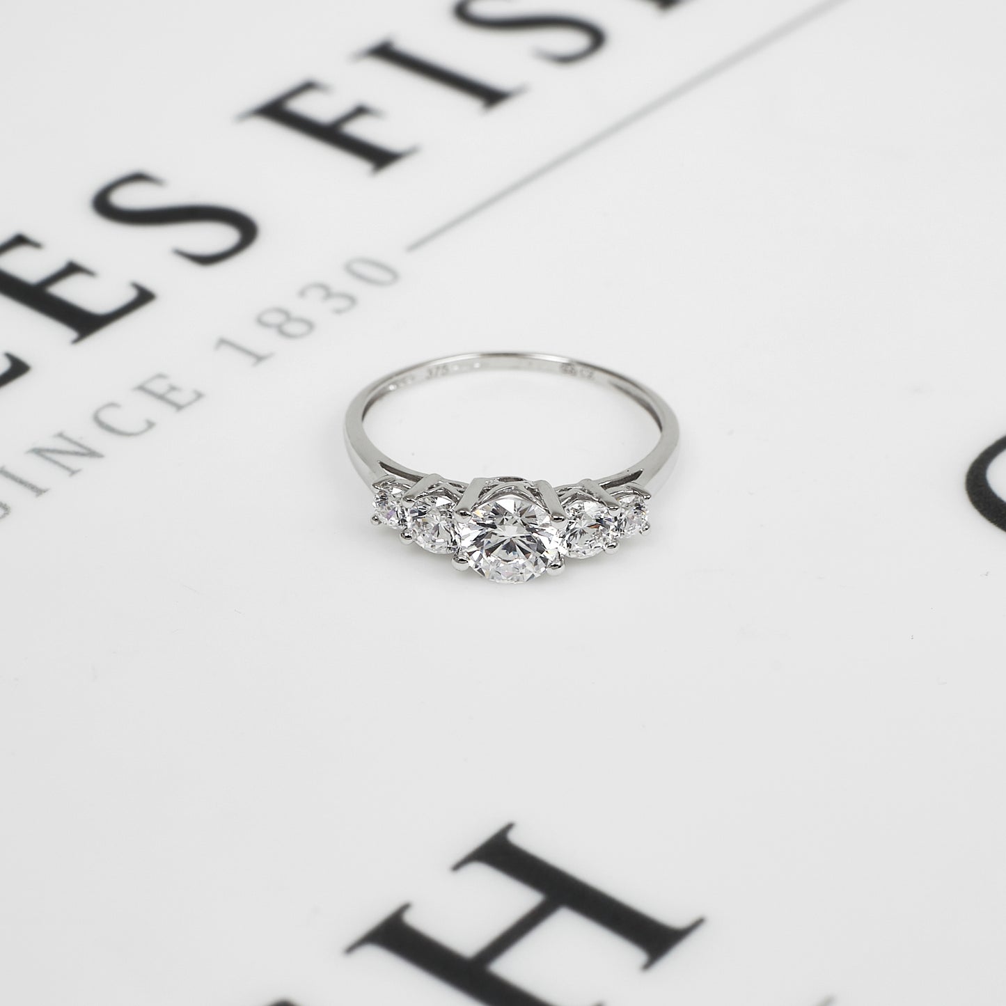 Pre-Owned 9ct White Gold 5 CZ Dress Ring Size S.5