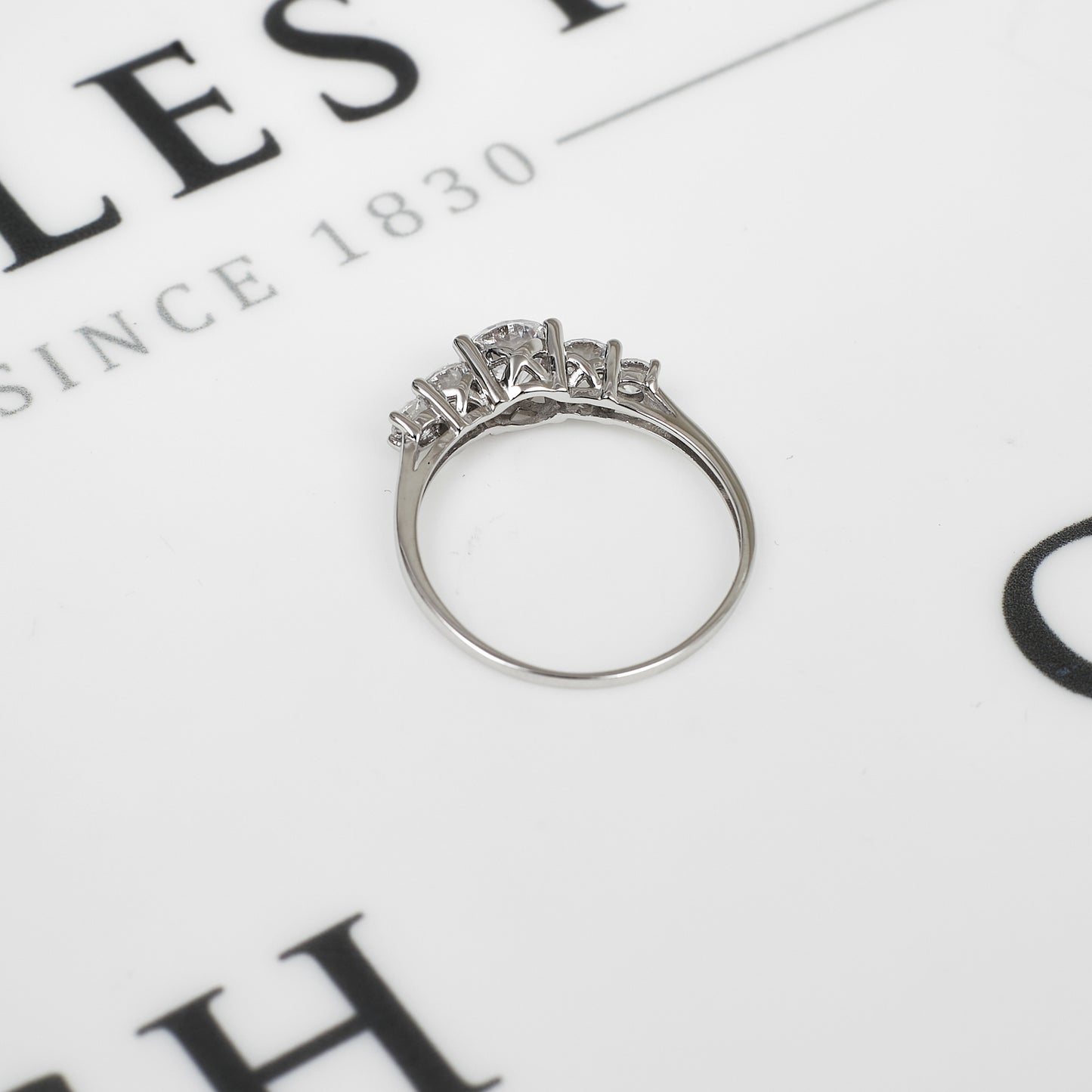 Pre-Owned 9ct White Gold 5 CZ Dress Ring Size S.5