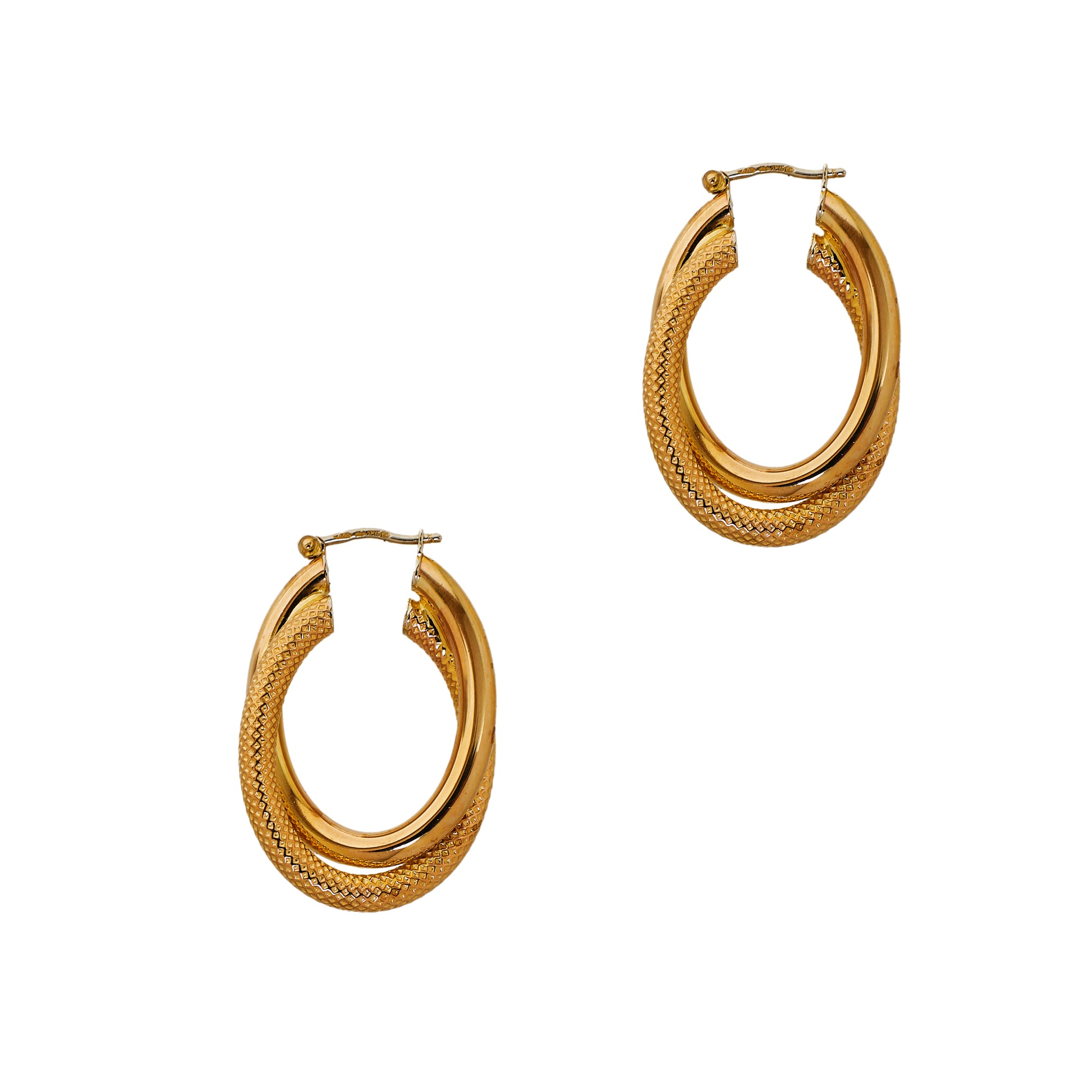 Pre-Owned 9ct Gold Guilloche & Smooth Creole Hoop Earrings