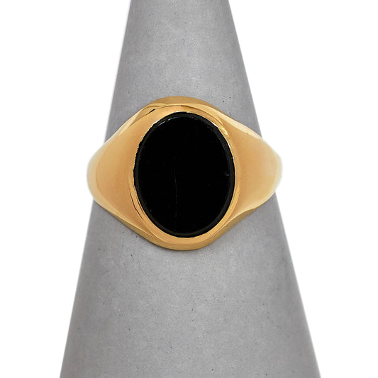 Pre-Owned 9ct Gold Oval Onyx Signet Ring Size I