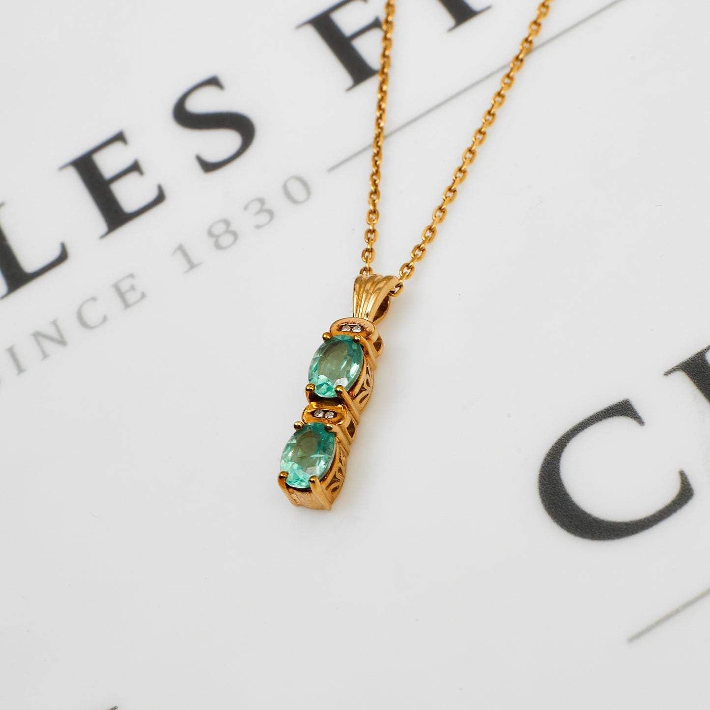 Pre-Owned 9ct Gold Apatite & Diamond Pendant