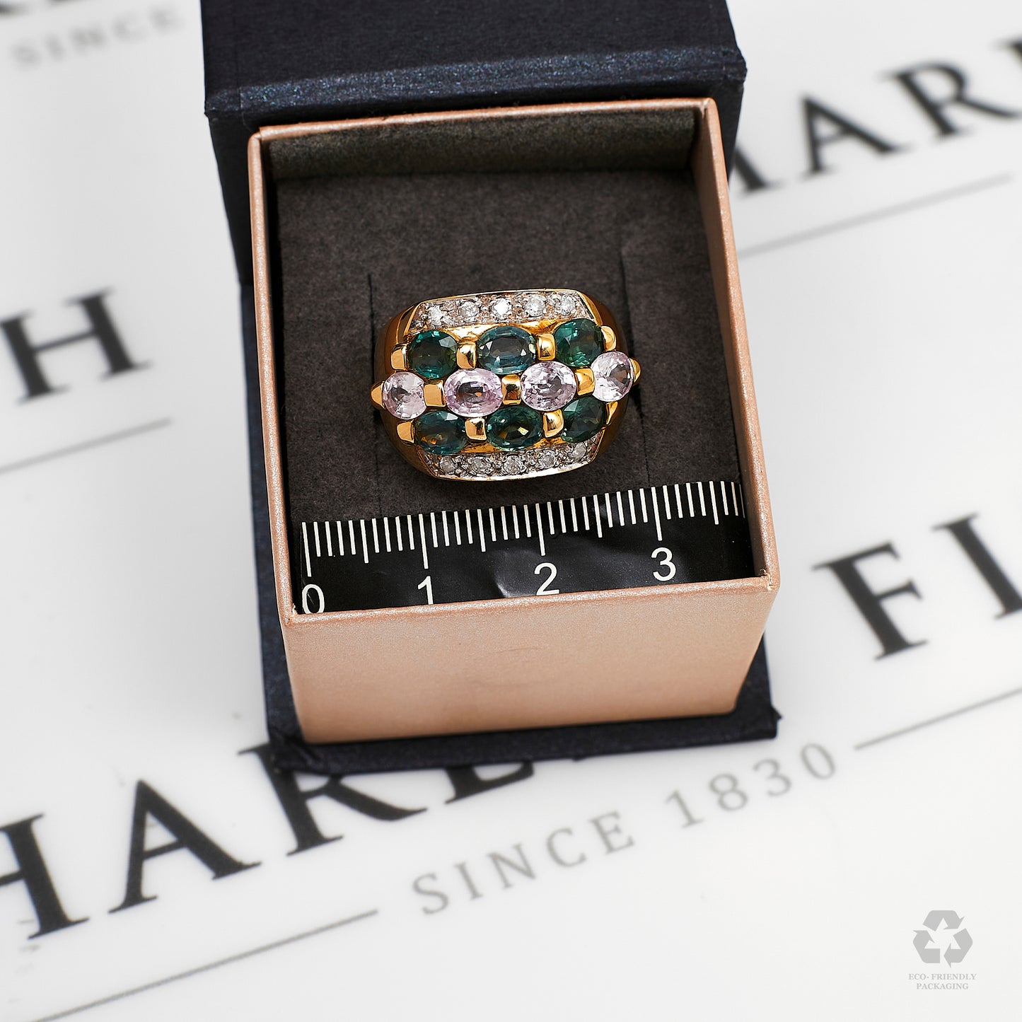 Pre-Owned 9ct Gold Diamond & Colorful Sapphire Ring