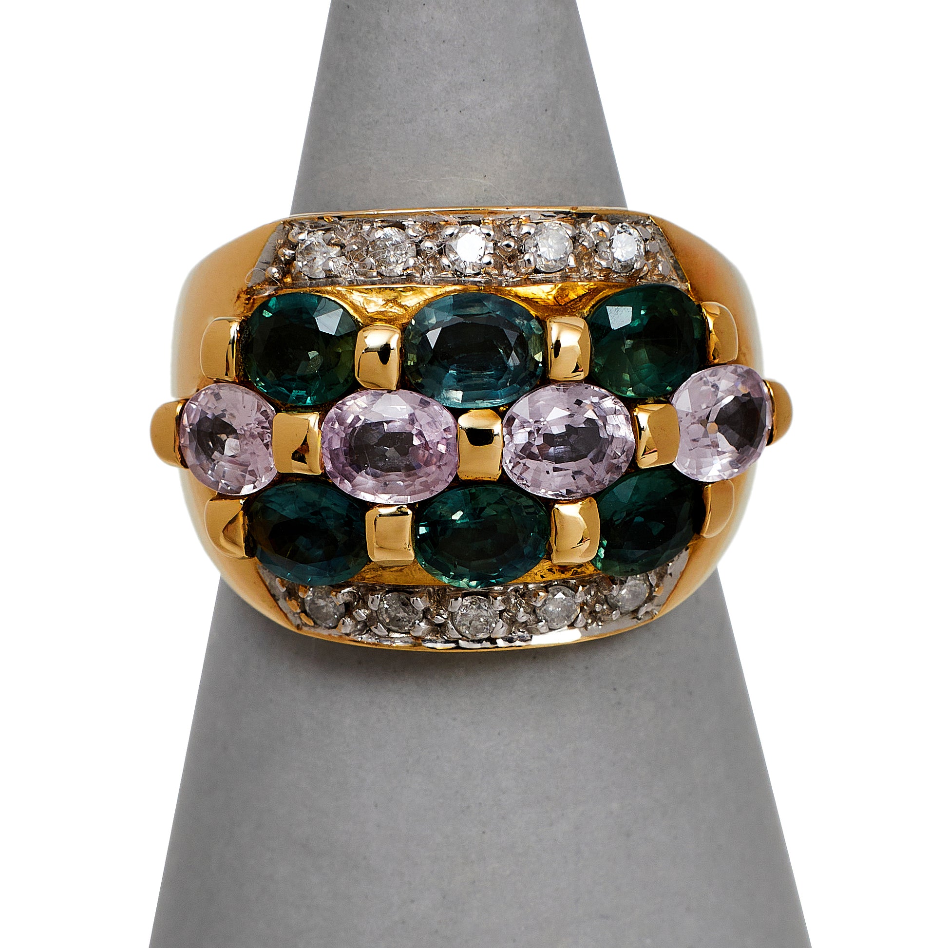 Pre-Owned 9ct Gold Diamond & Colorful Sapphire Ring 