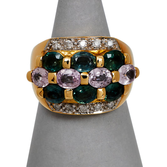 Pre-Owned 9ct Gold Diamond & Colorful Sapphire Ring 