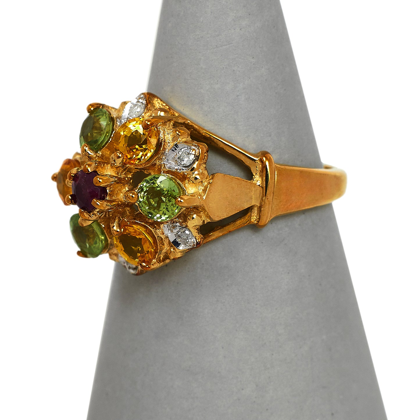 Pre-Owned 9ct Gold 13 Gemstones Cluster Ring Size N