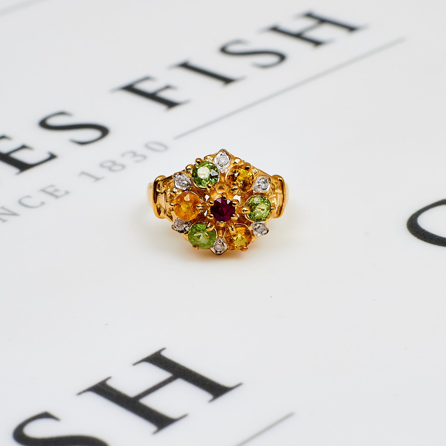Pre-Owned 9ct Gold 13 Gemstones Cluster Ring Size N