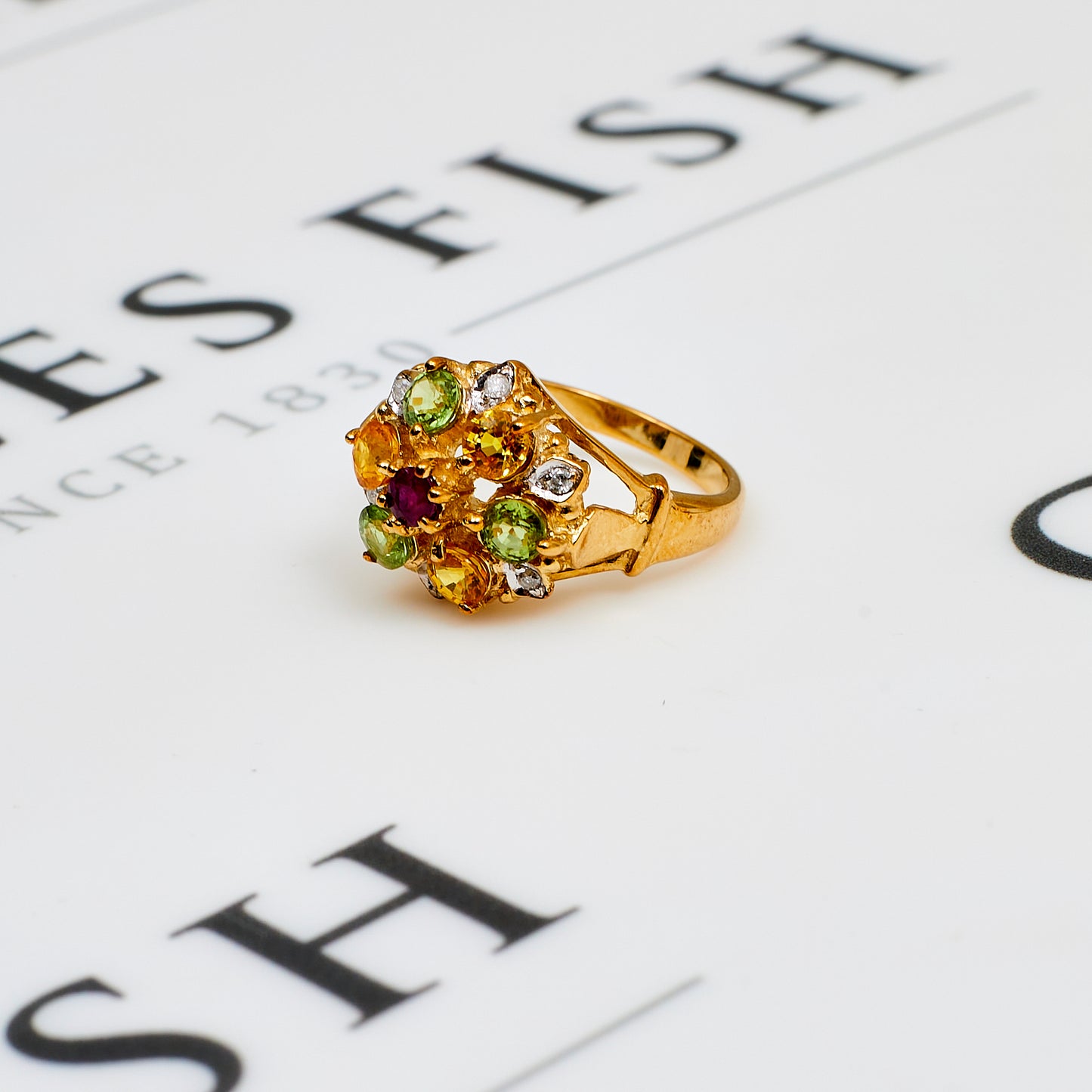 Pre-Owned 9ct Gold 13 Gemstones Cluster Ring Size N
