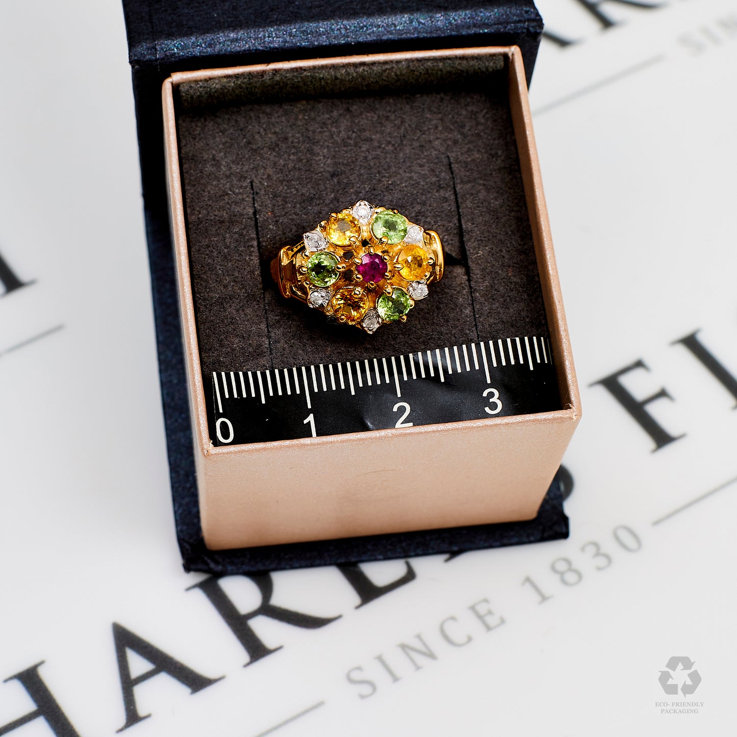Pre-Owned 9ct Gold 13 Gemstones Cluster Ring Size N