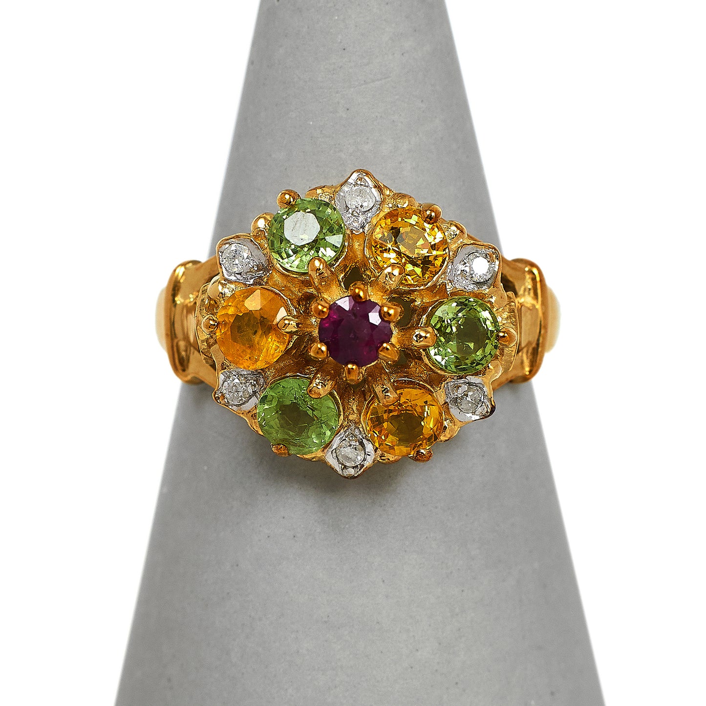 Pre-Owned 9ct Gold 13 Gemstones Cluster Ring Size N
