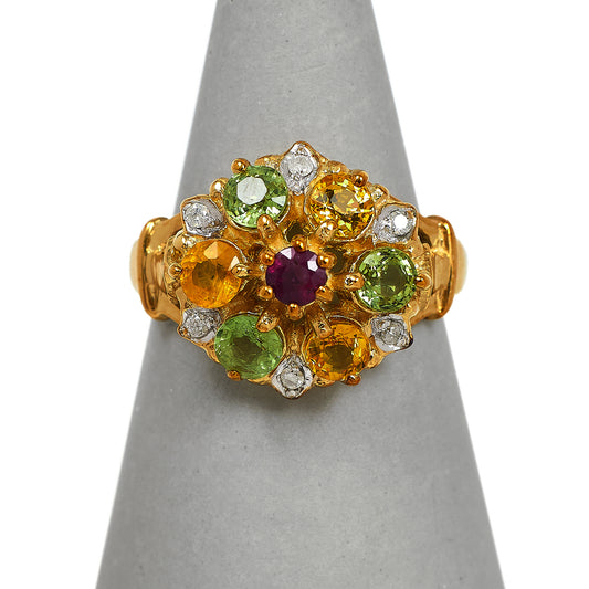 Pre-Owned 9ct Gold 13 Gemstones Cluster Ring Size N