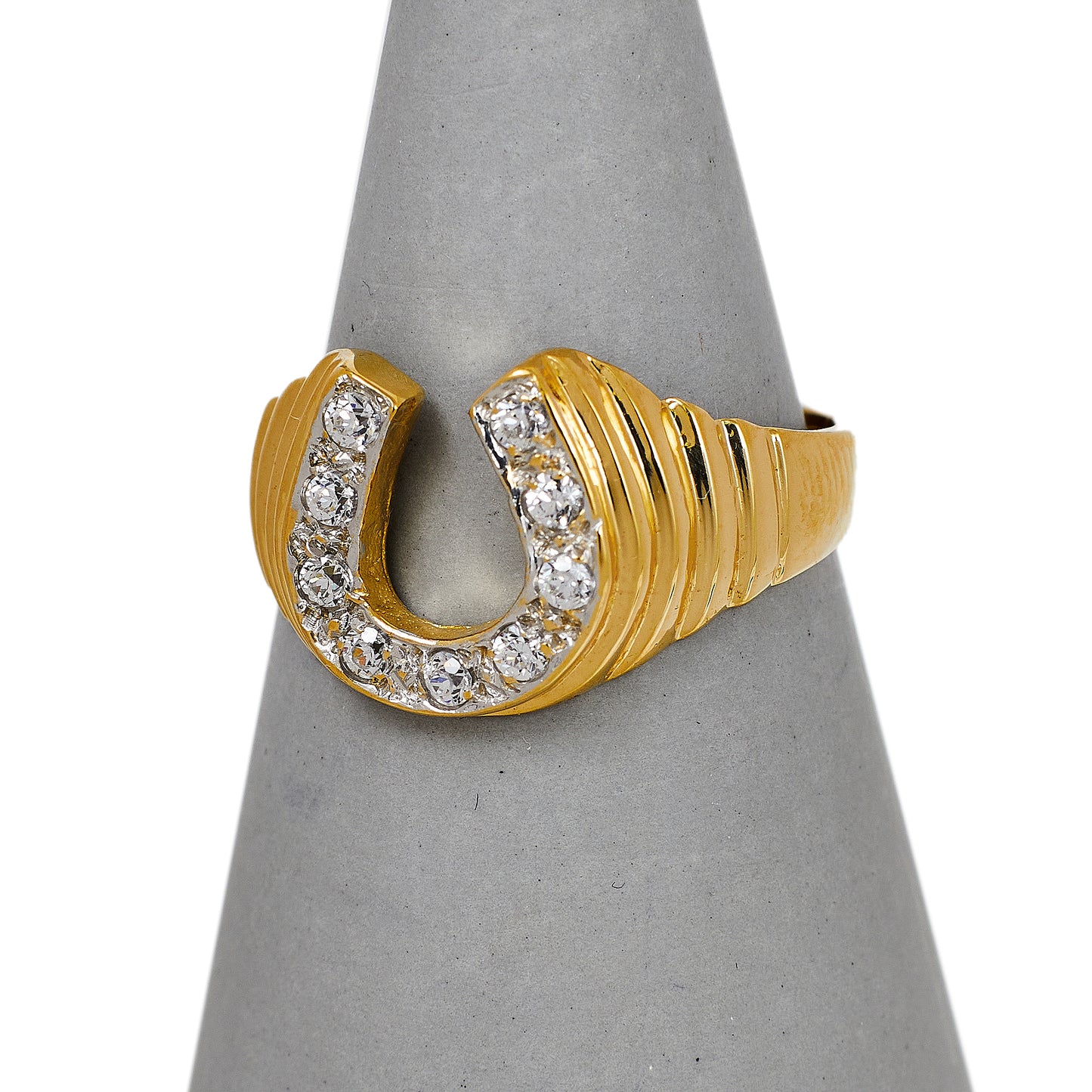 Pre-Owned 9ct Gold CZ Horseshoe Ring Size O.5
