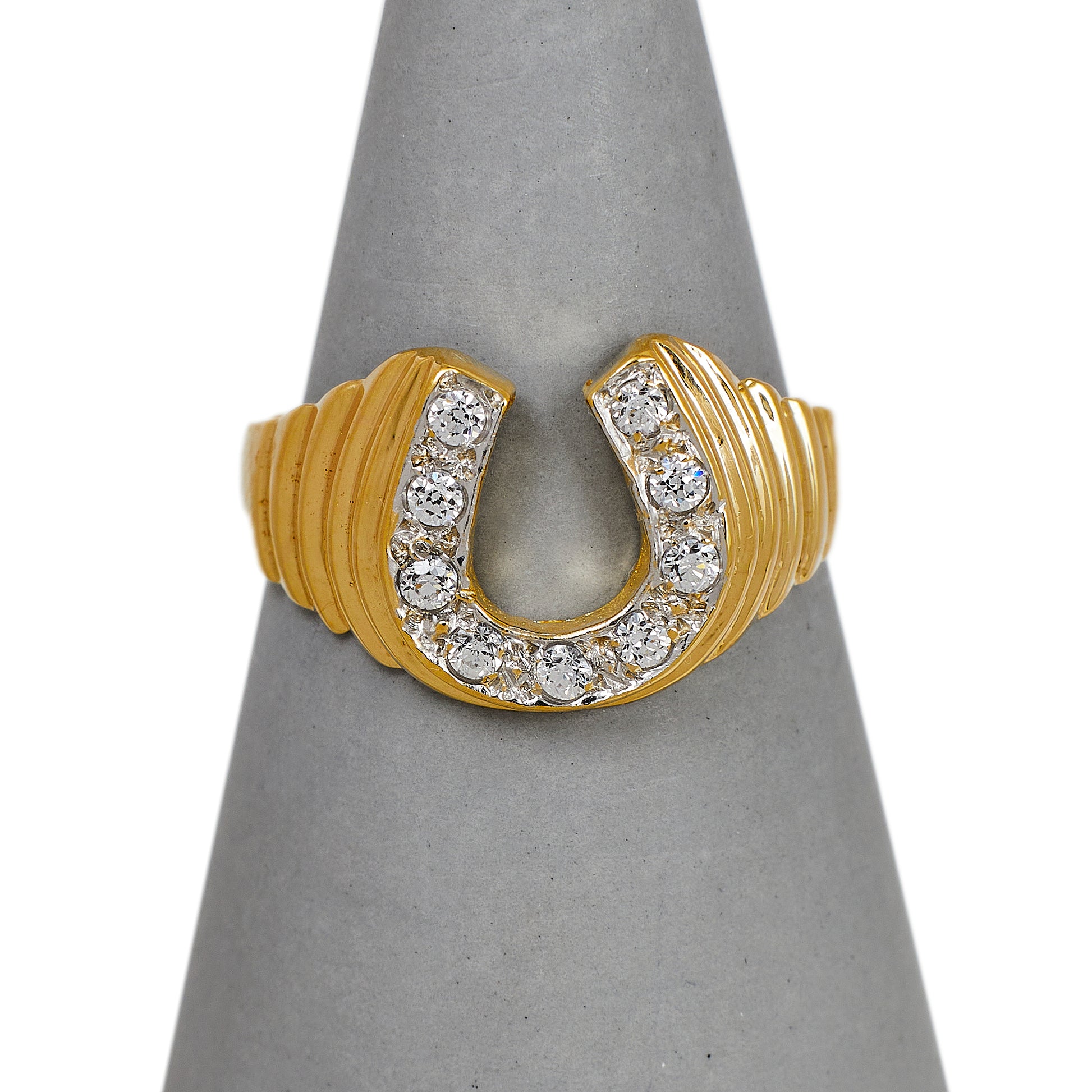 Pre-Owned 9ct Gold CZ Horseshoe Ring Size O.5