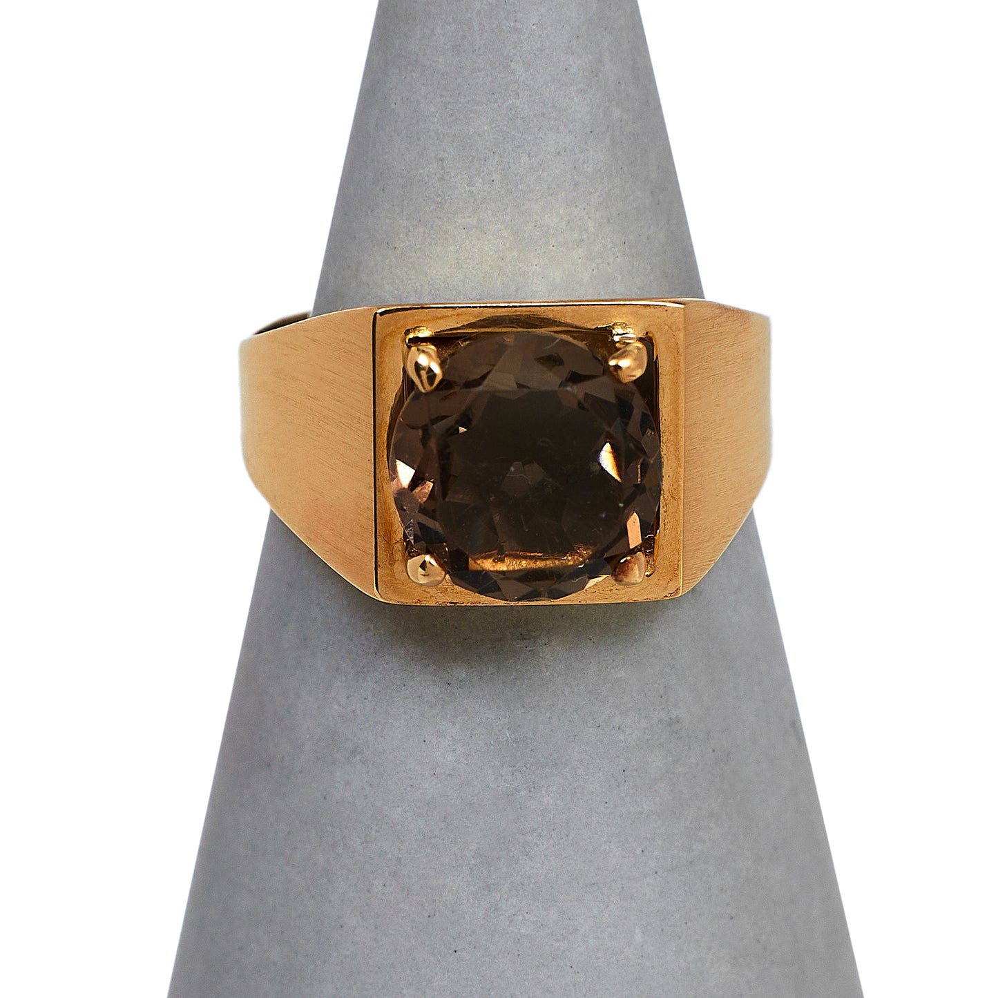 Pre-Owned 9ct Gold Round Smokey Quartz Ring Size G.5