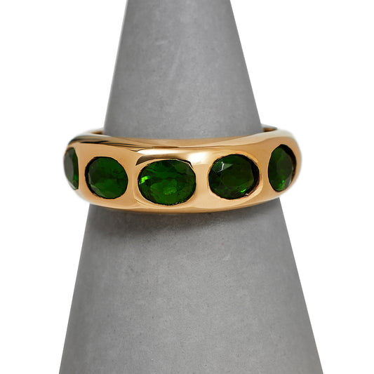 Pre-Owned 9ct Gold 5 Oval Chrome Diopside Band Ring Size N