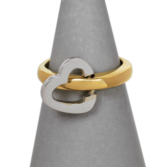 Pre-Owned 9ct Gold 2 Tone Heart Ring Size J.5