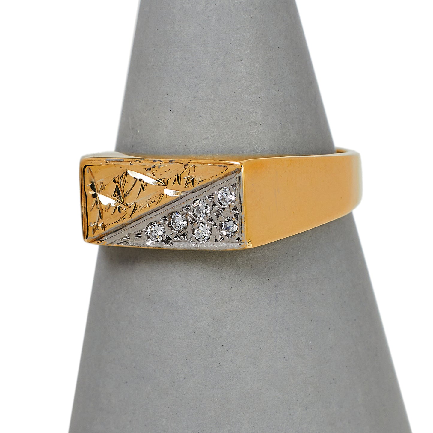 Pre-Owned 9ct Gold Half CZ Signet Ring Size T
