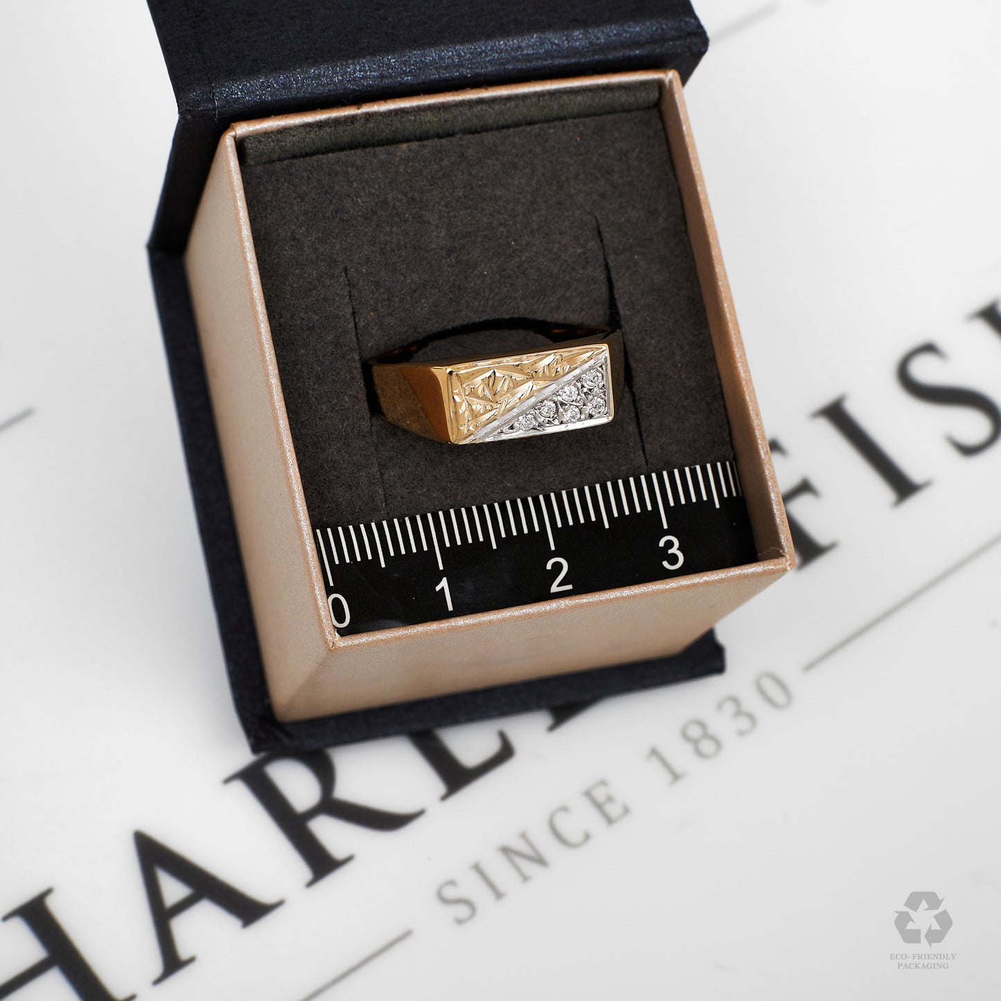 Pre-Owned 9ct Gold Half CZ Signet Ring Size T