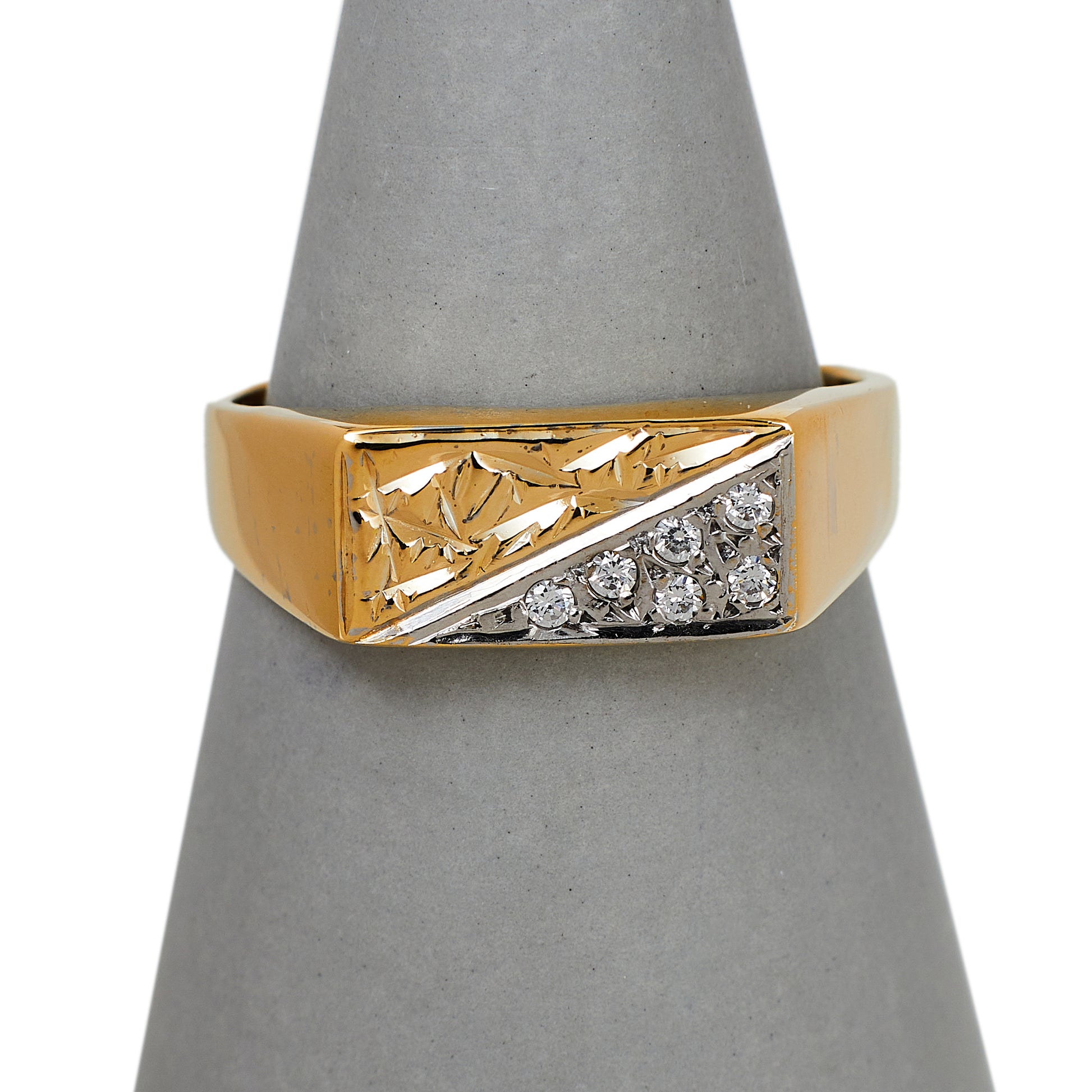 Pre-Owned 9ct Gold Half CZ Signet Ring Size T