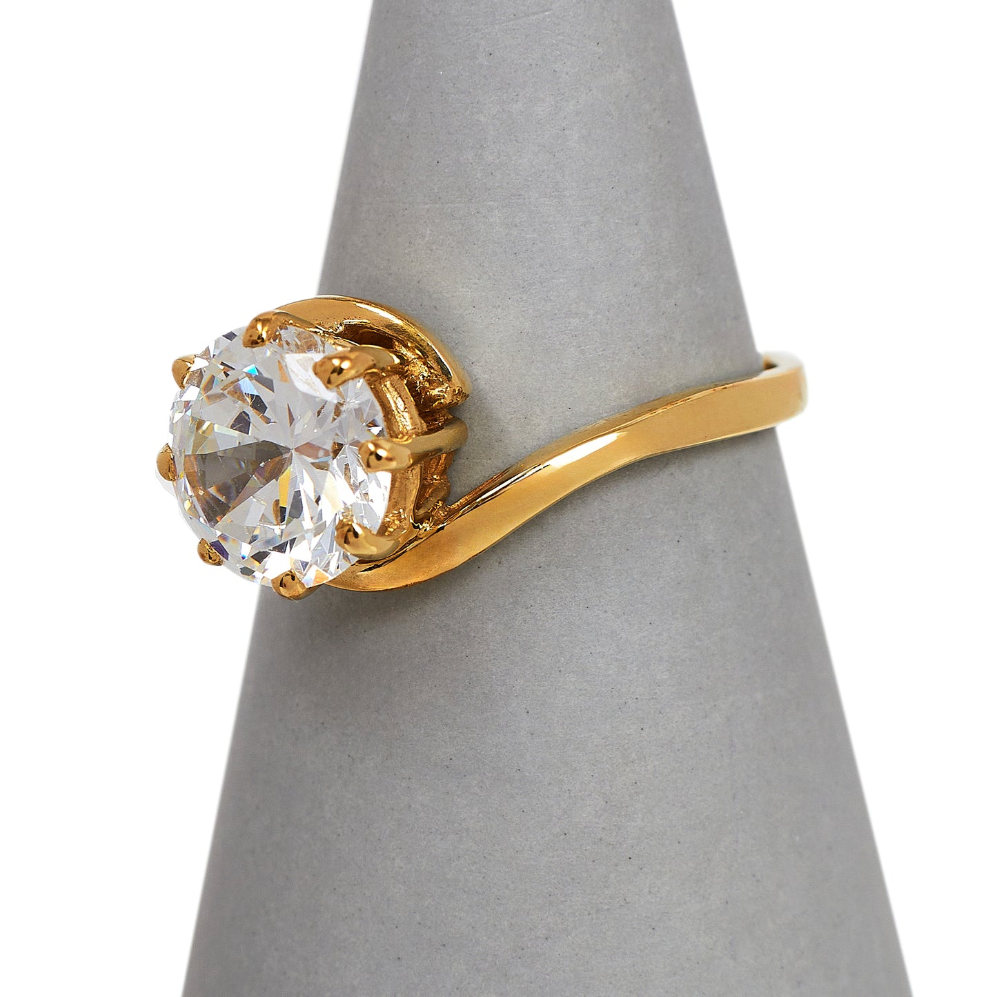 Pre-Owned 9ct Gold CZ Crossover Shoulders Dress Ring Size P