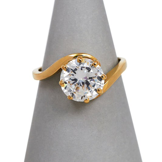 Pre-Owned 9ct Gold CZ Crossover Shoulders Dress Ring Size P