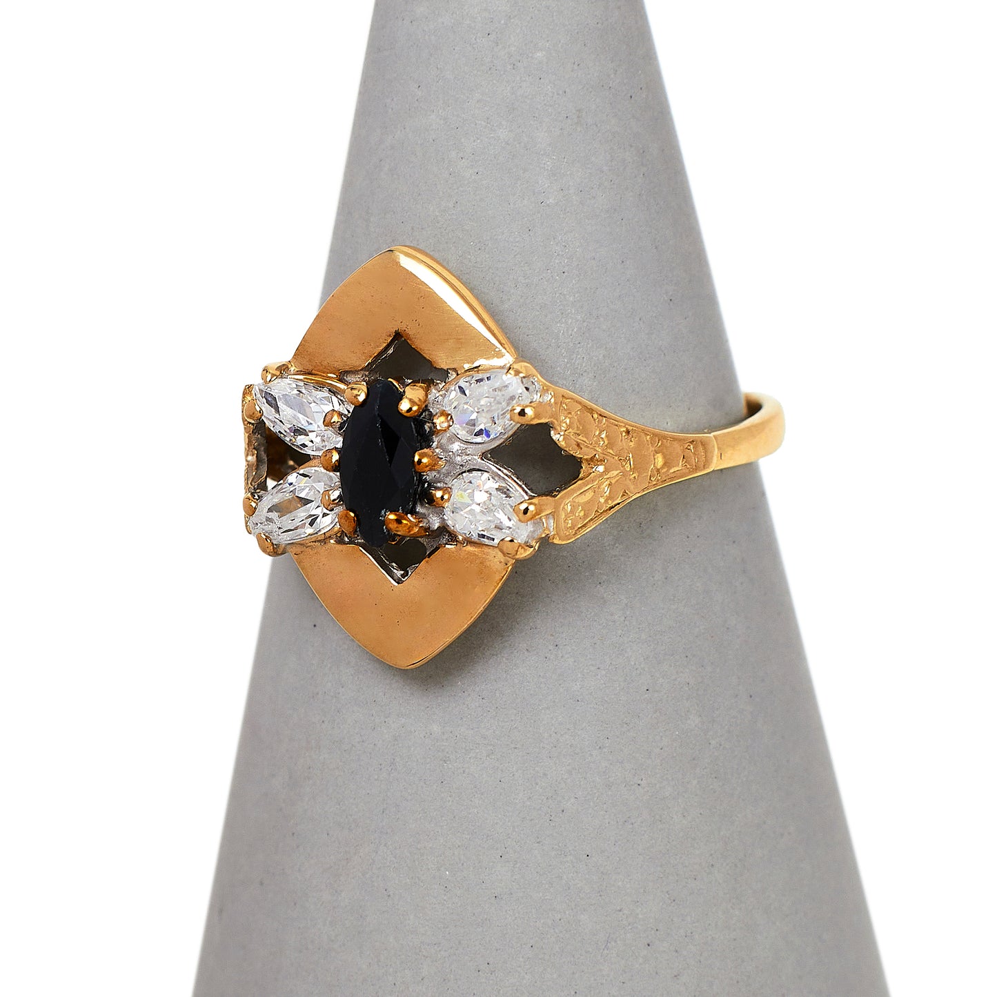 Pre-Owned 9ct Gold Sapphire & 4 CZ Dress Ring Size O