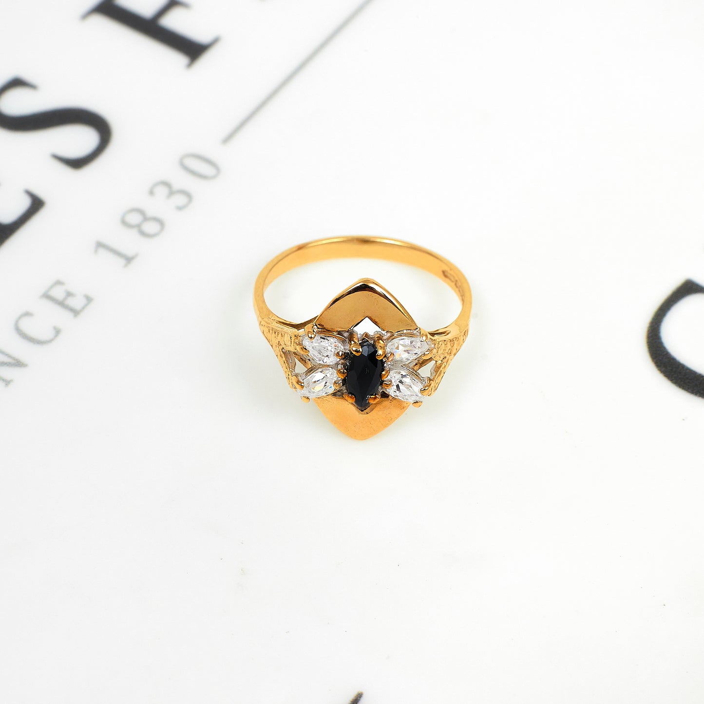 Pre-Owned 9ct Gold Sapphire & 4 CZ Dress Ring Size O