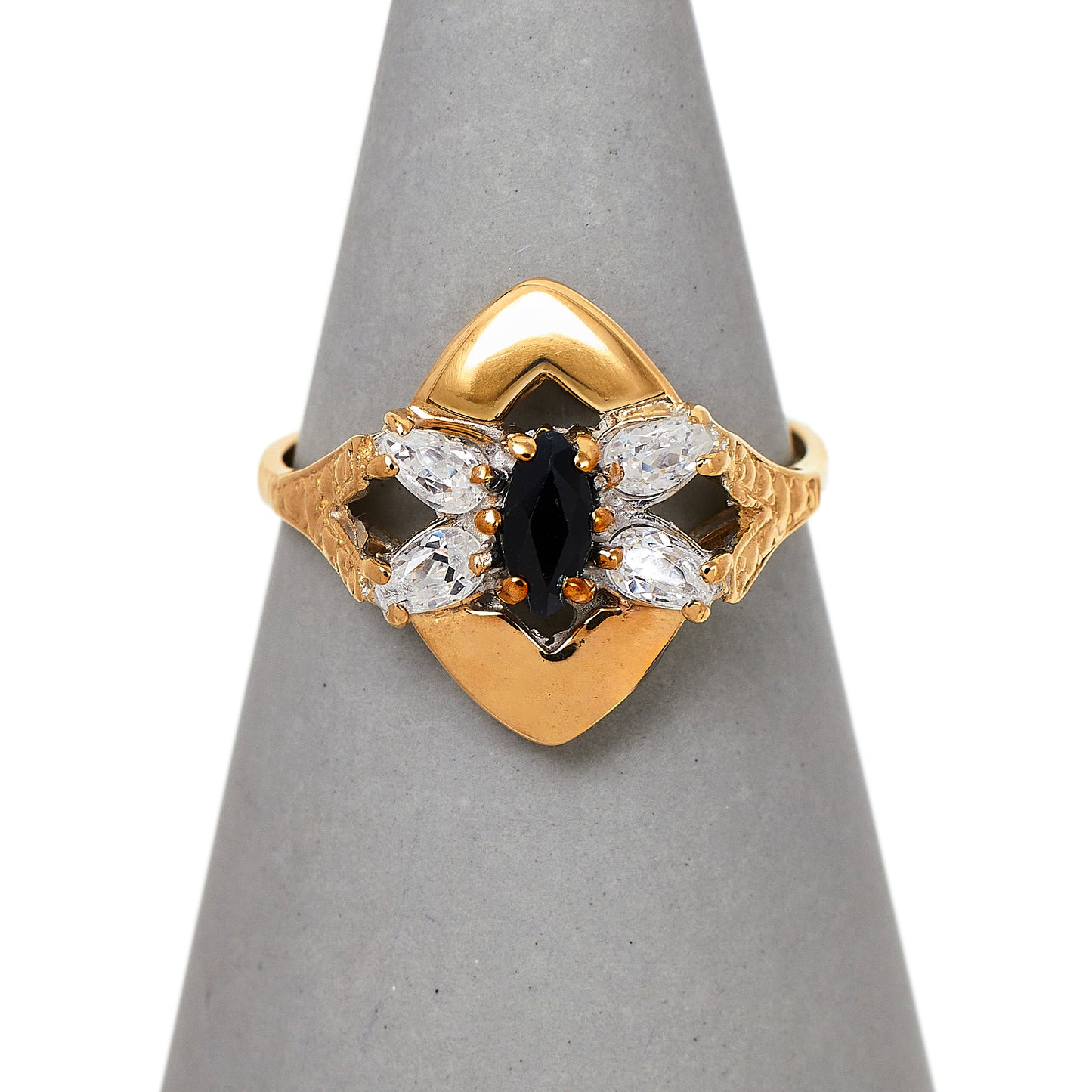 Pre-Owned 9ct Gold Sapphire & 4 CZ Dress Ring Size O