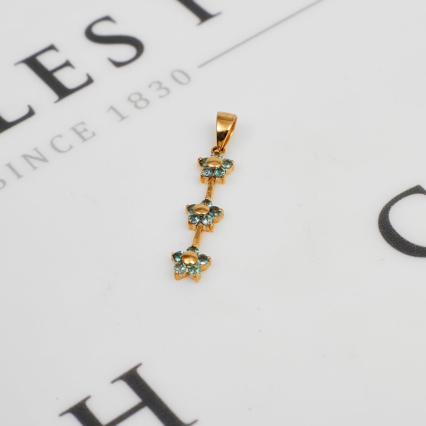 Pre-Owned 9ct Gold Chrysoberyl Flower Drop Pendant