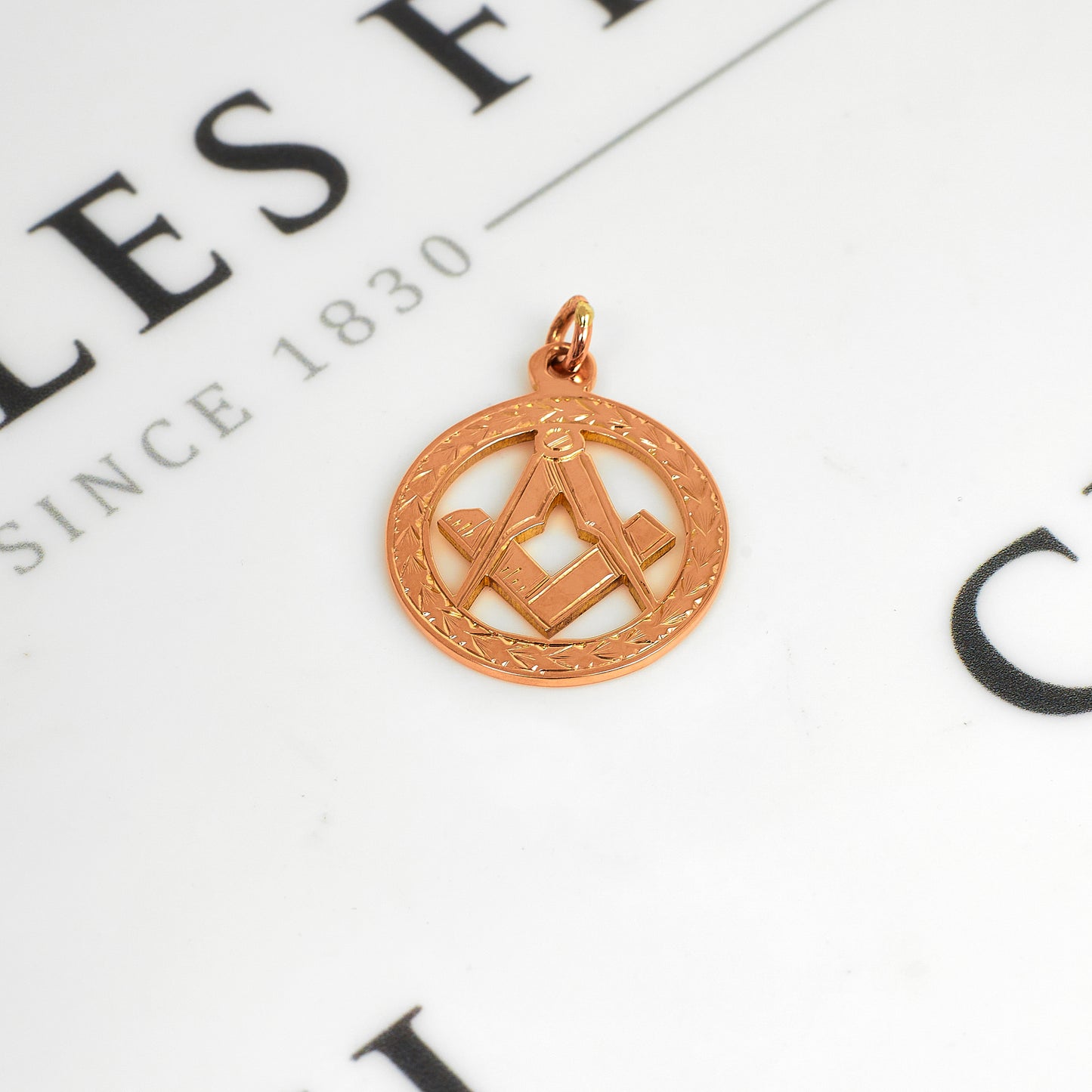 Pre-Owned 9ct Rose Gold Masonic Compass & Square Pendant