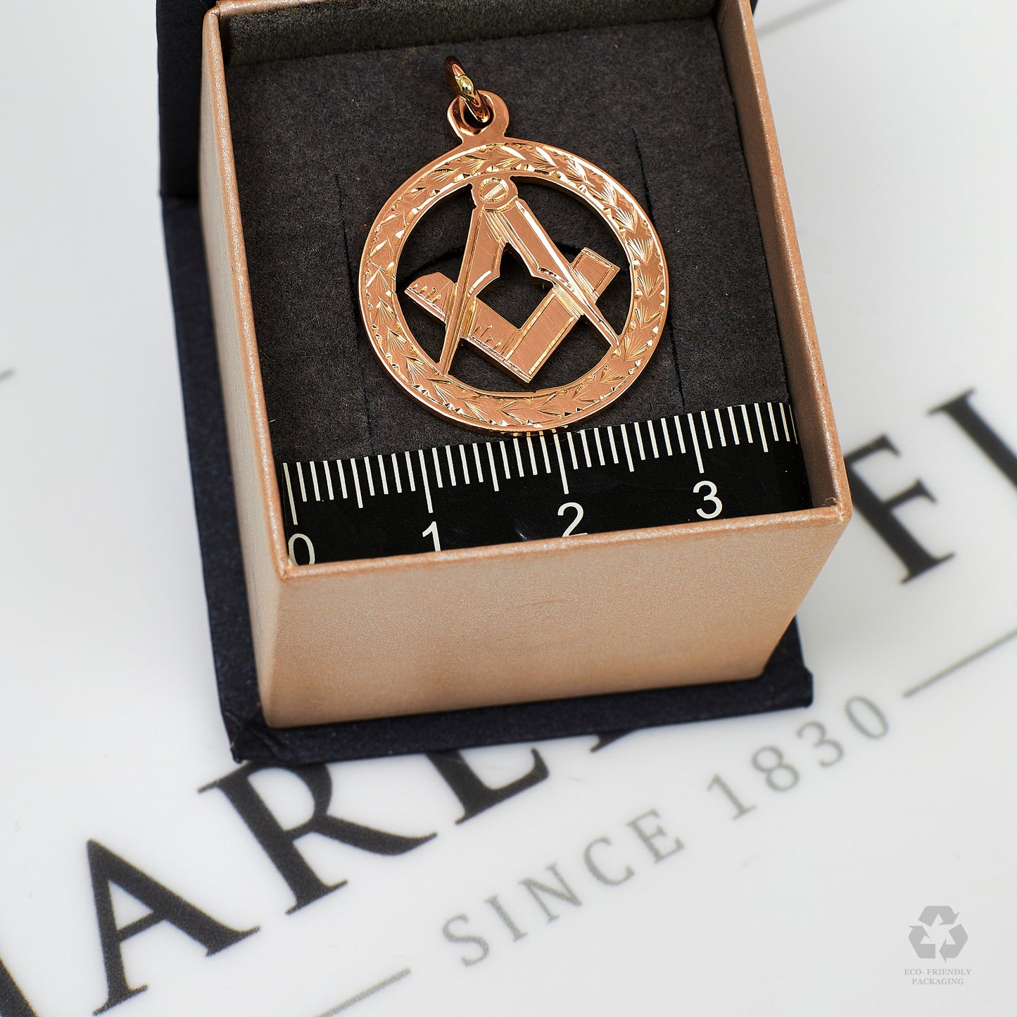 Pre-Owned 9ct Rose Gold Masonic Compass & Square Pendant