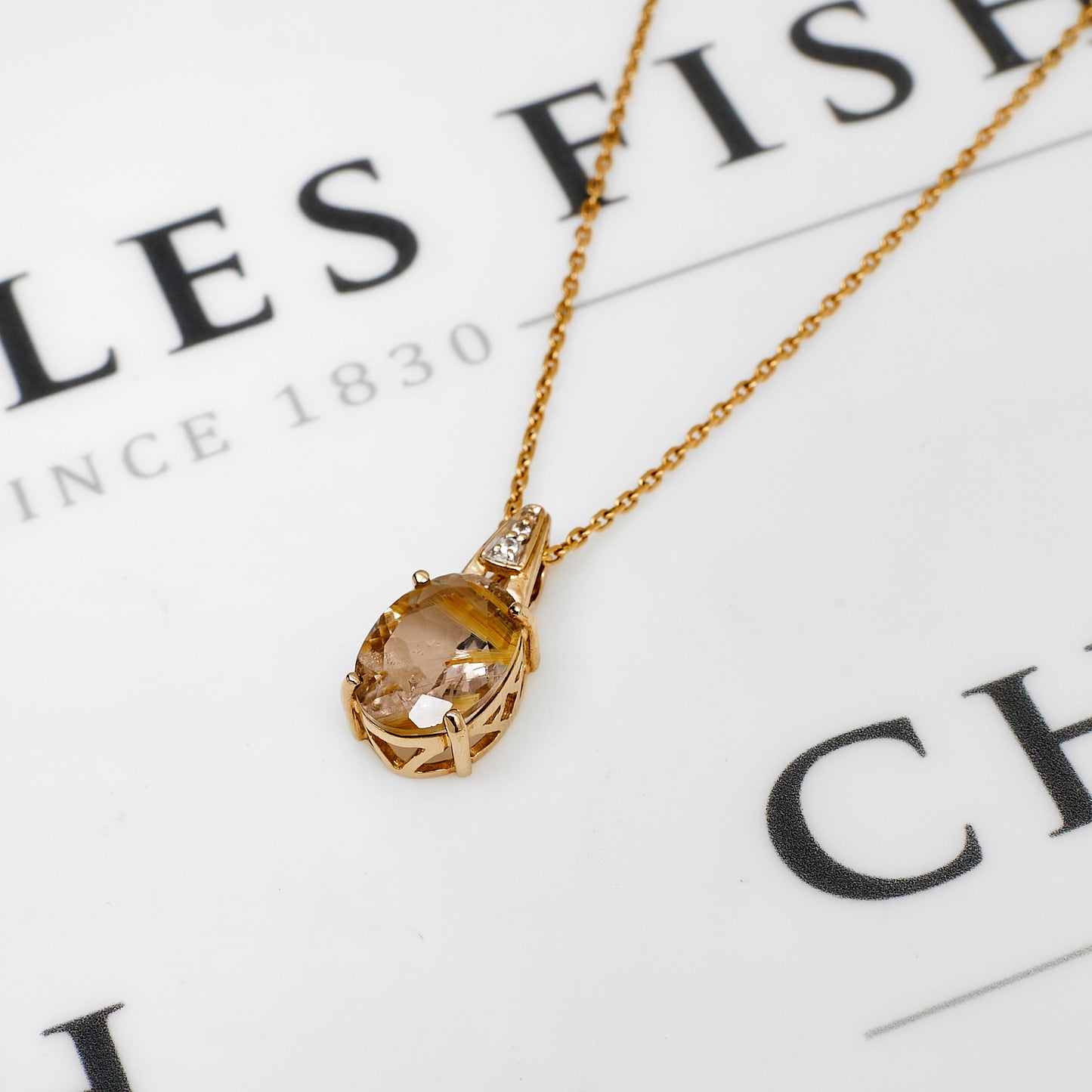 Pre-Owned 9ct Gold Oval Rutilated Quartz Tulip Pendant