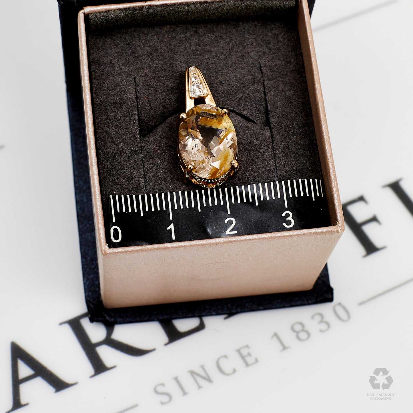 Pre-Owned 9ct Gold Oval Rutilated Quartz Tulip Pendant