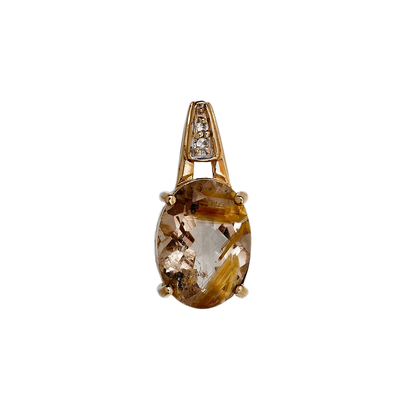 Pre-Owned 9ct Gold Oval Rutilated Quartz Tulip Pendant