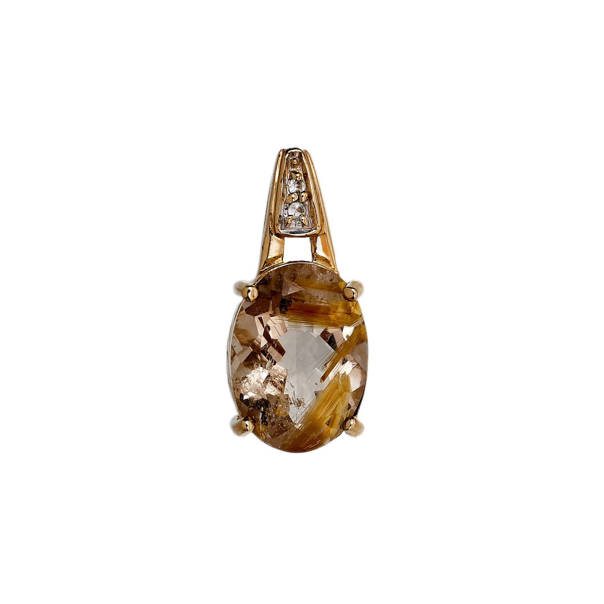 Pre-Owned 9ct Gold Oval Rutilated Quartz Tulip Pendant