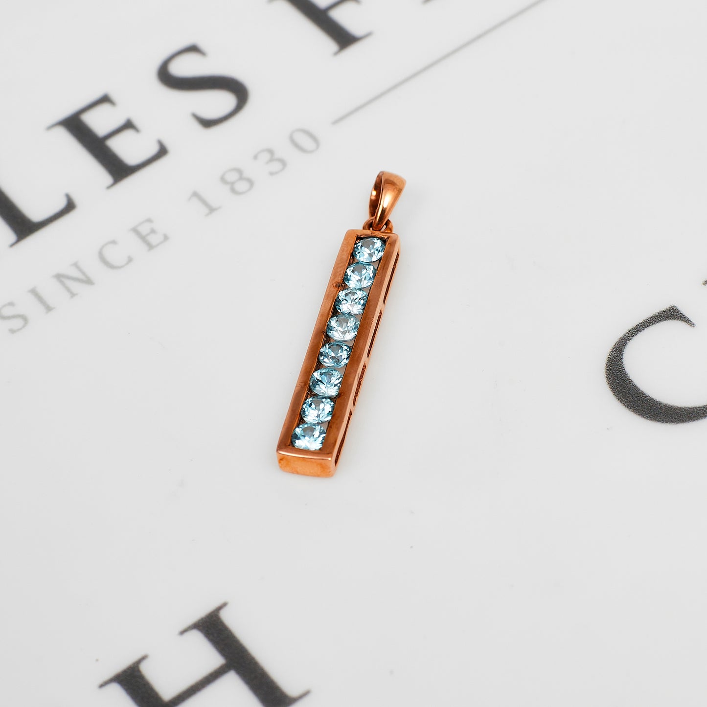 Pre-Owned 9ct Rose Gold & Blue Zircon Drop Pendant