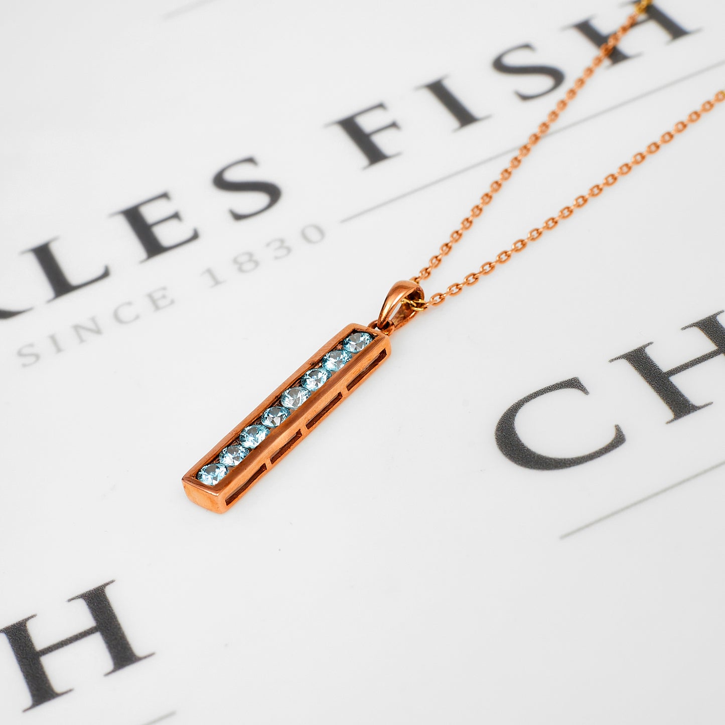 Pre-Owned 9ct Rose Gold & Blue Zircon Drop Pendant