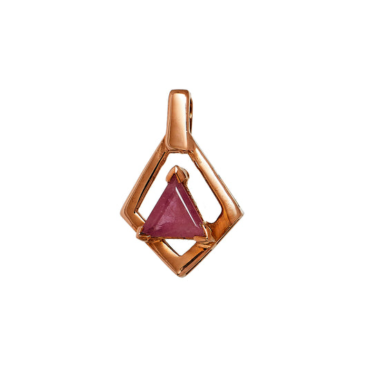 Pre-Owned 9ct Rose Gold Triangle Glass Filled Ruby Pendant