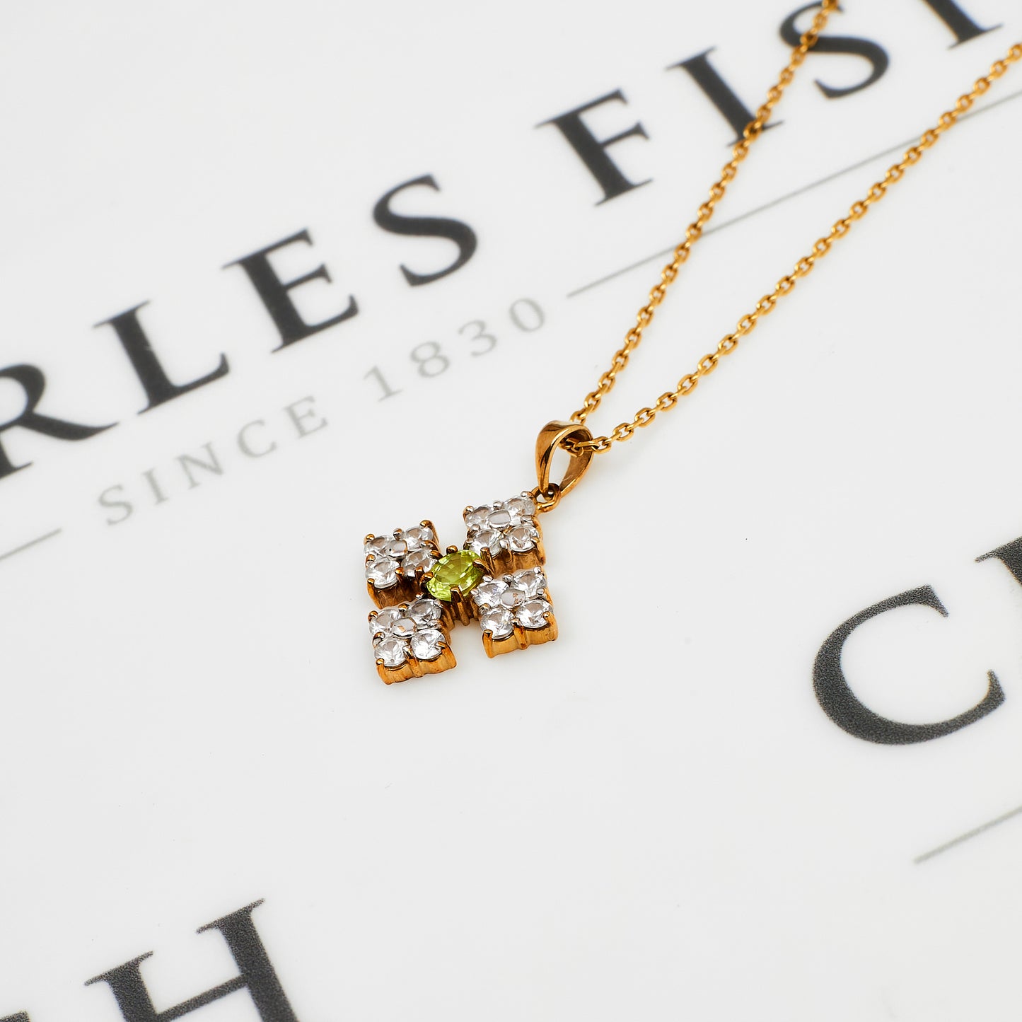 Pre-Owned 9ct Gold Chrysoberyl & White Zircon Pendant