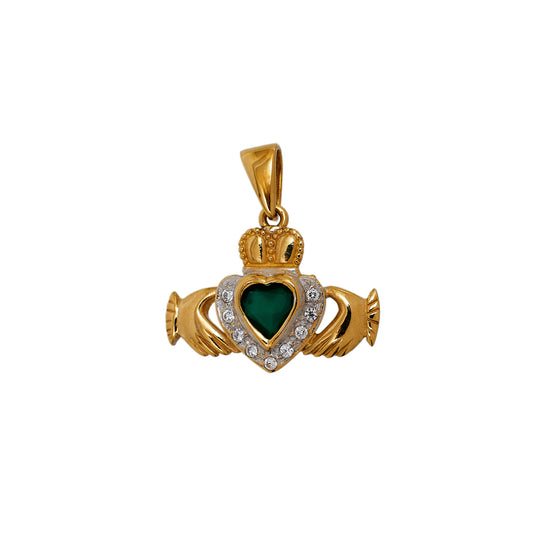 Pre-Owned 9ct Gold Agate & CZ Claddagh Pendant