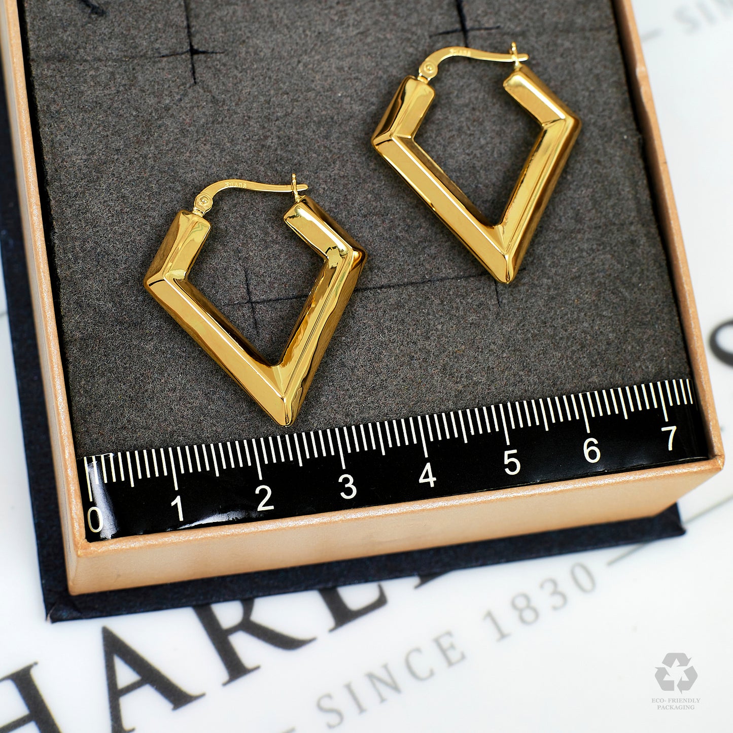 Pre-Owned 14ct Gold Diamond Shaped Creole Hoop Earrings